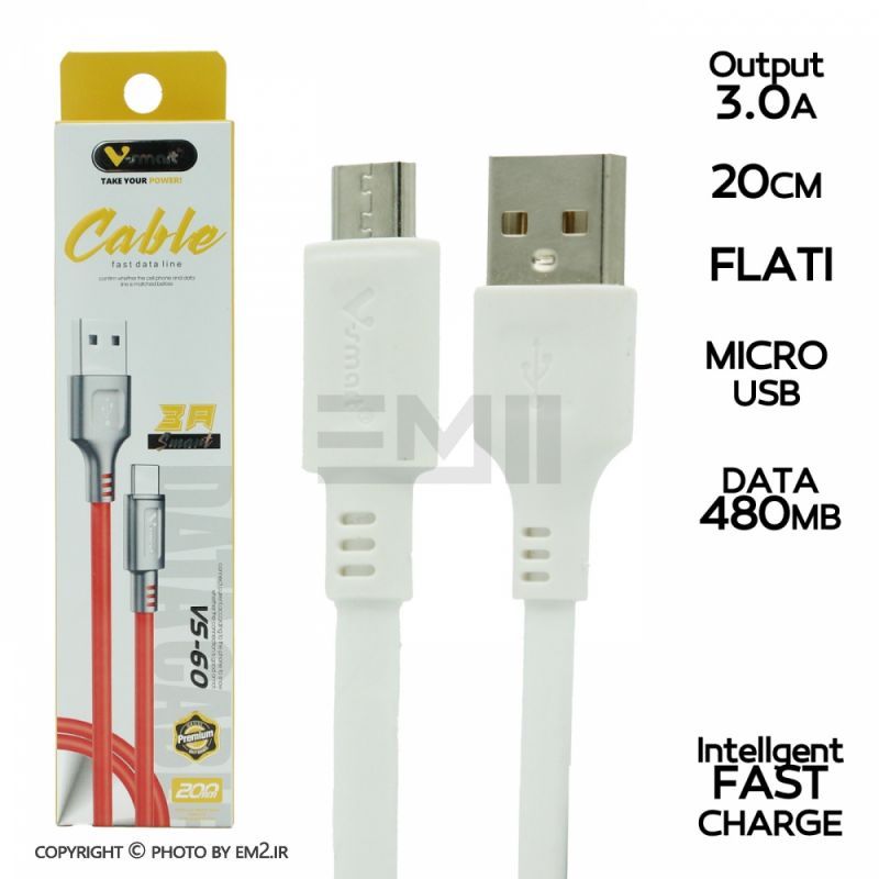 کابل MICRO پاوربانکی 20CM وی اسمارت مدل VS-60 اورجینال