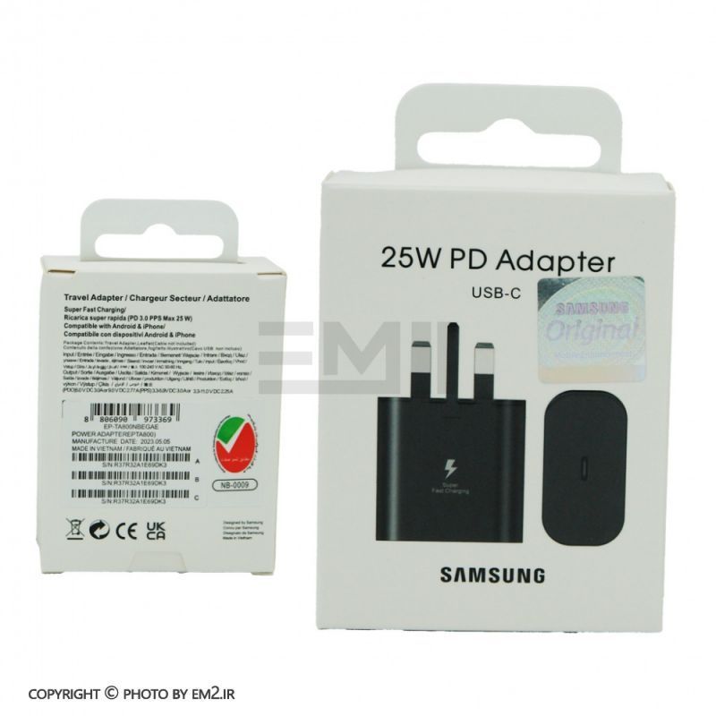 کلگی 25W سامسونگ 3Pin سوپرفست اصل چین پک اصلی (فقط سفید)